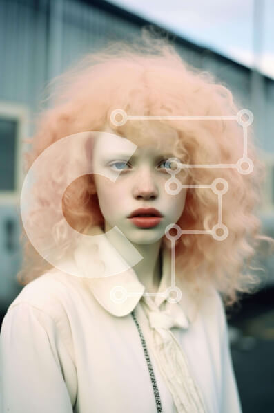 Intra Συλλεκτικό Ξύλινο Παζλ Plywood  4mm - Νεαρή γυναίκα με ροζ μαλλιά μπροστά από το βιομηχανικό κτήριο Σε Ξύλινο Κουτί - Διαστάσεις Puzzle: 10x10 cm – 25 κομμάτια