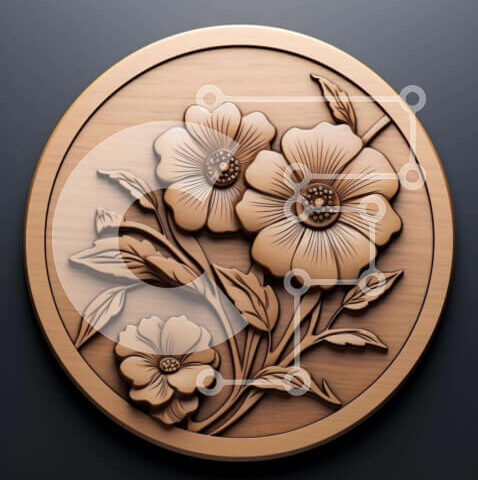 Intra Συλλεκτικό Ξύλινο Παζλ Plywood 4mm - Περίτεχνα σκαλισμένο ξύλινο νόμισμα με λουλούδια και φύλλα Σε Ξύλινο Κουτί - Διαστάσεις: 10x10 cm – 25 κομμάτια - Image 1