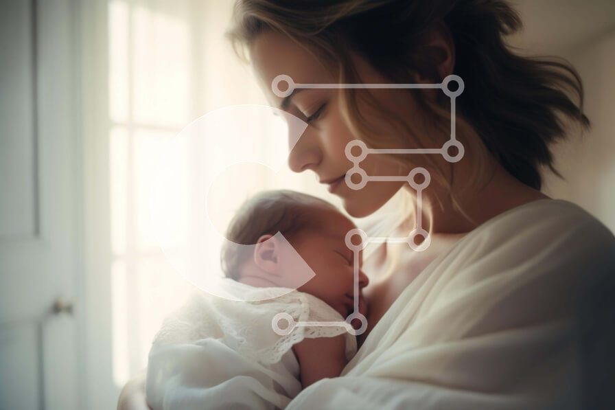 Intra Συλλεκτικό Ξύλινο Παζλ Plywood  4mm - Μητέρα που κρατά το νεογέννητο μωρό Σε Ξύλινο Κουτί - Διαστάσεις Puzzle: 10x10 cm – 25 κομμάτια