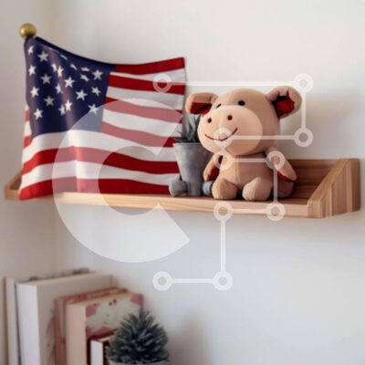 Intra Συλλεκτικό Ξύλινο Παζλ Plywood 4mm - Ξύλινο ράφι με αμερικανική σημαία και γεμιστό γουρούνι Σε Ξύλινο Κουτί - Διαστάσεις: 10x10 cm – 25 κομμάτια - Image 1