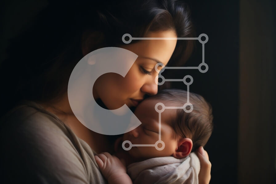 Intra Συλλεκτικό Ξύλινο Παζλ Plywood  4mm - Μητέρα που κρατά το νεογέννητο μωρό Σε Ξύλινο Κουτί - Διαστάσεις Puzzle: 10x10 cm – 25 κομμάτια