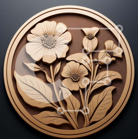 Intra Συλλεκτικό Ξύλινο Παζλ Plywood  4mm - Κυκλικό μετάλλιο με λουλουδάτο σχέδιο Σε Ξύλινο Κουτί - Διαστάσεις Puzzle: 10x10 cm – 25 κομμάτια - Image 1