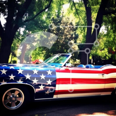 Intra Συλλεκτικό Ξύλινο Παζλ Plywood  4mm - Κλασικό αυτοκίνητο με θέμα την αμερικανική σημαία σε χώρο στάθμευσης Σε Ξύλινο Κουτί - Διαστάσεις Puzzle: 10x10 cm – 25 κομμάτια - Image 1