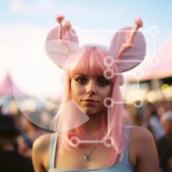 Intra Συλλεκτικό Ξύλινο Παζλ Plywood  4mm - Γυναίκα με ροζ μαλλιά και στολισμό αυτιών ζώων Σε Ξύλινο Κουτί - Διαστάσεις Puzzle: 10x10 cm – 25 κομμάτια - Image 1