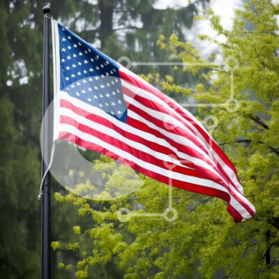 Intra Συλλεκτικό Ξύλινο Παζλ Plywood  4mm - Αμερικανική σημαία που κυματίζει κοντά σε δεντρόφυτη οδό Σε Ξύλινο Κουτί - Διαστάσεις Puzzle: 10x10 cm – 25 κομμάτια - Image 1