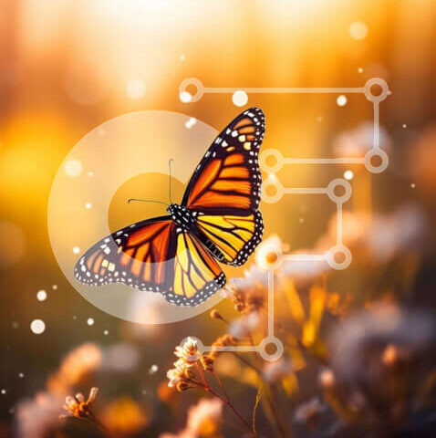 Intra Συλλεκτικό Ξύλινο Παζλ Plywood  4mm - Monarch πεταλούδα στα λουλούδια Σε Ξύλινο Κουτί - Διαστάσεις: 10x10 cm – 25 κομμάτια - Image 1