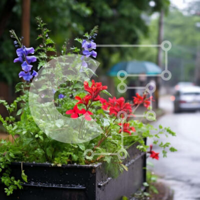 Intra Συλλεκτικό Ξύλινο Παζλ Plywood  4mm - Ζωηρόχρωμη σκηνή οδών λουλουδιών Σε Ξύλινο Κουτί - Διαστάσεις: 10x10 cm – 25 κομμάτια - Image 1