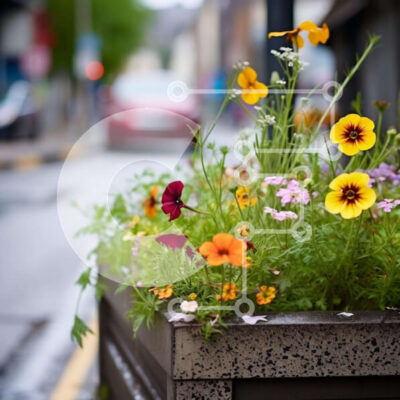 Intra Συλλεκτικό Ξύλινο Παζλ Plywood  4mm - Πολύχρωμο κουτί λουλουδιών και άδειο φυτευτή στο δρόμο Σε Ξύλινο Κουτί - Διαστάσεις: 10x10 cm – 25 κομμάτια - Image 1