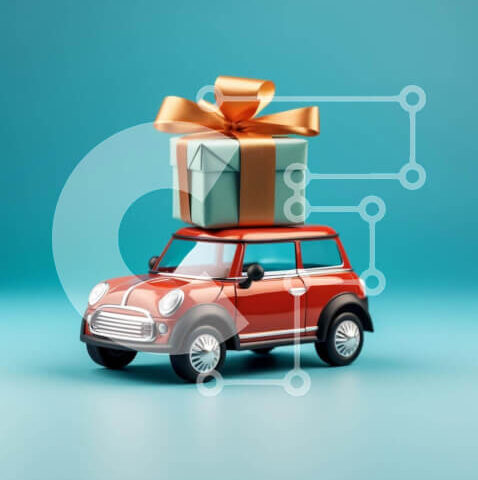 Intra Συλλεκτικό Ξύλινο Παζλ Plywood  4mm - Κόκκινο αυτοκίνητο παιχνιδιών με κουτί δώρου στη στέγη Σε Ξύλινο Κουτί - Διαστάσεις: 10x10 cm – 25 κομμάτια - Image 1