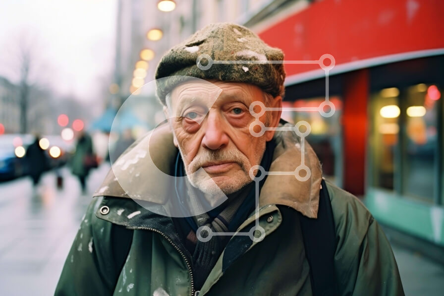 Intra Συλλεκτικό Ξύλινο Παζλ Plywood  4mm - Ηλικιωμένος στην οδό της πόλης Σε Ξύλινο Κουτί - Διαστάσεις Puzzle: 10x10 cm – 25 κομμάτια