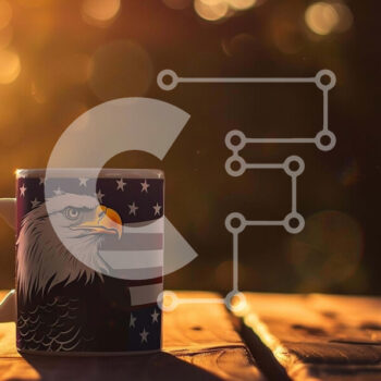 Intra Συλλεκτικό Ξύλινο Παζλ Plywood  4mm - Πατριωτική κούπα καφέ σε ξύλινο τραπέζι με σχέδιο αετού Σε Ξύλινο Κουτί - Διαστάσεις Puzzle: 10x10 cm – 25 κομμάτια - Image 1