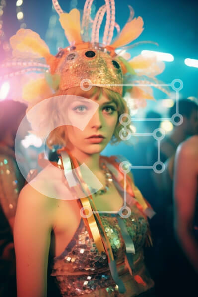 Intra Συλλεκτικό Ξύλινο Παζλ Plywood  4mm - Νεαρή γυναίκα με πολύχρωμη στολή με κεφαλή σε νυχτερινή εκδήλωση Σε Ξύλινο Κουτί - Διαστάσεις Puzzle: 10x10 cm – 25 κομμάτια