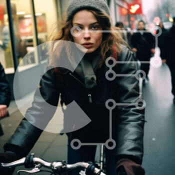 Intra Συλλεκτικό Ξύλινο Παζλ Plywood  4mm - Νεαρή γυναίκα που οδηγεί ποδήλατο στην αστική οδό Σε Ξύλινο Κουτί - Διαστάσεις Puzzle: 10x10 cm – 25 κομμάτια - Image 1