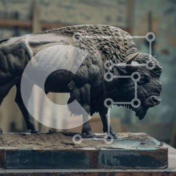 Intra Συλλεκτικό Ξύλινο Παζλ Plywood  4mm - Άγαλμα βίσωνα σε παλιό ξύλινο τραπέζι Σε Ξύλινο Κουτί - Διαστάσεις: 10x10 cm – 25 κομμάτια - Image 1