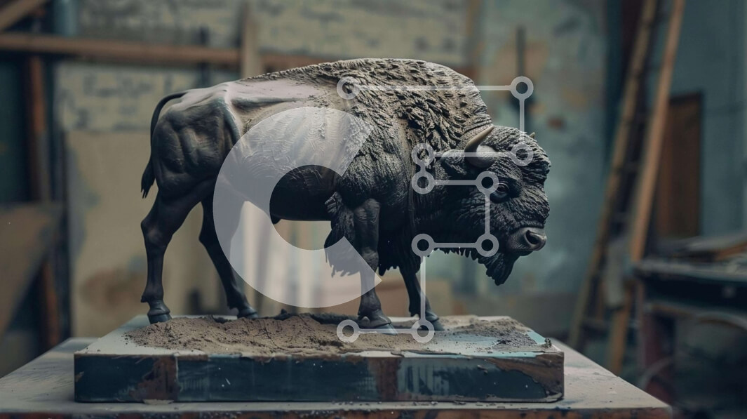 Intra Συλλεκτικό Ξύλινο Παζλ Plywood  4mm - Άγαλμα βίσωνα σε παλιό ξύλινο τραπέζι Σε Ξύλινο Κουτί - Διαστάσεις: 10x10 cm – 25 κομμάτια