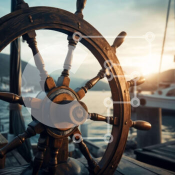 Intra Συλλεκτικό Ξύλινο Παζλ Plywood  4mm - Ναυτική σκηνή με τιμόνι πλοίου και στόλο σκαφών Σε Ξύλινο Κουτί - Διαστάσεις Puzzle: 10x10 cm – 25 κομμάτια - Image 1