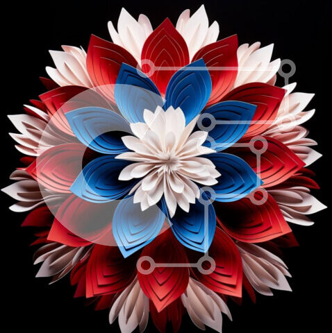 Intra Συλλεκτικό Ξύλινο Παζλ Plywood  4mm - Στρογγυλή χάρτινη λουλουδοσύνθεση σε χρώματα αμερικανικής σημαίας Σε Ξύλινο Κουτί - Διαστάσεις Puzzle: 10x10 cm – 25 κομμάτια - Image 1