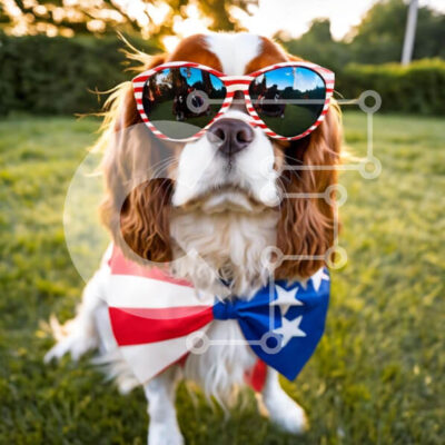 Intra Συλλεκτικό Ξύλινο Παζλ Plywood 4mm - Σκύλος με γυαλιά ηλίου και παπιγιόν με αμερικανική σημαία Σε Ξύλινο Κουτί - Διαστάσεις: 10x10 cm – 25 κομμάτια - Image 1