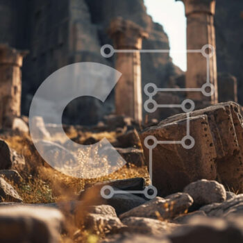 Intra Συλλεκτικό Ξύλινο Παζλ Plywood  4mm - Αρχαίοι πυλώνες και βράχοι σε ένα κενό πεδίο Σε Ξύλινο Κουτί - Διαστάσεις Puzzle: 10x10 cm – 25 κομμάτια - Image 1