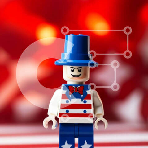 Intra Συλλεκτικό Ξύλινο Παζλ Plywood  4mm - Γιορτή 4ης Ιουλίου με φιγούρα Lego Σε Ξύλινο Κουτί - Διαστάσεις Puzzle: 10x10 cm – 25 κομμάτια - Image 1