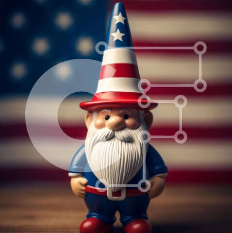 Intra Συλλεκτικό Ξύλινο Παζλ Plywood 4mm - Παιχνίδι Gnome σε πατριωτικά χρώματα με φόντο την αμερικανική σημαία Σε Ξύλινο Κουτί - Διαστάσεις Puzzle: 10x10 cm – 25 κομμάτια - Image 1