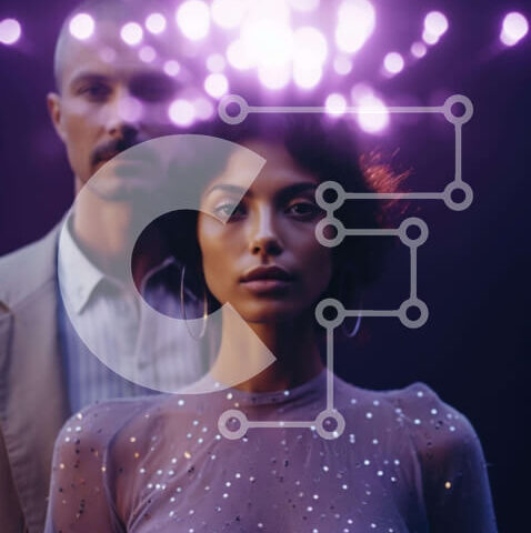 Intra Συλλεκτικό Ξύλινο Παζλ Plywood  4mm - Άνδρας και γυναίκα σε περίτεχνο μωβ φόντο Σε Ξύλινο Κουτί - Διαστάσεις Puzzle: 10x10 cm – 25 κομμάτια - Image 1