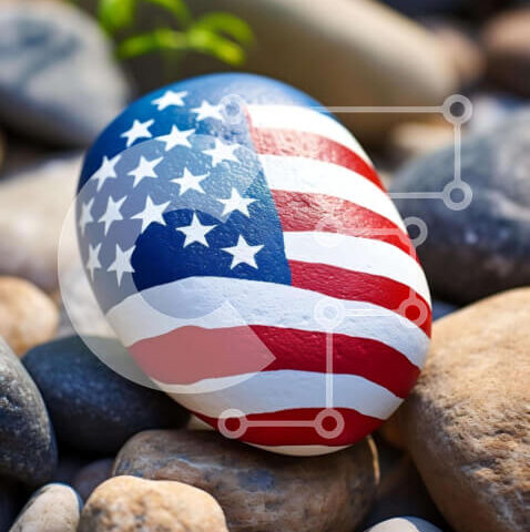 Intra Συλλεκτικό Ξύλινο Παζλ Plywood 4mm - Βράχος με αμερικανική σημαία και φυτά Σε Ξύλινο Κουτί - Διαστάσεις Puzzle: 10x10 cm – 25 κομμάτια - Image 1