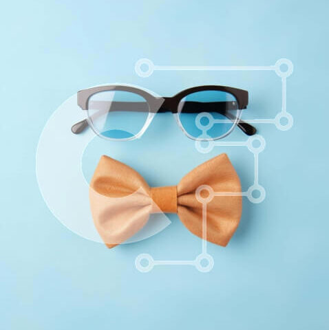 Intra Συλλεκτικό Ξύλινο Παζλ Plywood  4mm - Κομψά γυαλιά ηλίου και πορτοκαλί παπιγιόν Σε Ξύλινο Κουτί - Διαστάσεις Puzzle: 10x10 cm – 25 κομμάτια - Image 1