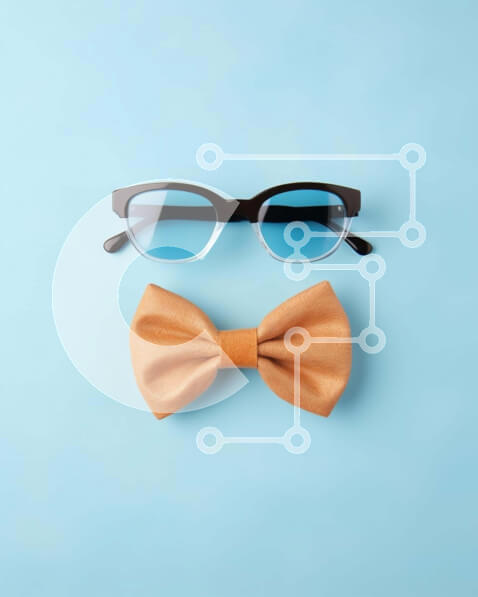 Intra Συλλεκτικό Ξύλινο Παζλ Plywood  4mm - Κομψά γυαλιά ηλίου και πορτοκαλί παπιγιόν Σε Ξύλινο Κουτί - Διαστάσεις Puzzle: 10x10 cm – 25 κομμάτια