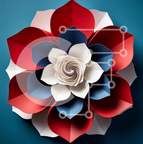 Intra Συλλεκτικό Ξύλινο Παζλ Plywood  4mm - Κόκκινο, λευκό και μπλε λουλούδι από χαρτί σε σχέδιο αμερικανικής σημαίας Σε Ξύλινο Κουτί - Διαστάσεις Puzzle: 10x10 cm – 25 κομμάτια - Image 1