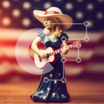 Intra Συλλεκτικό Ξύλινο Παζλ Plywood  4mm - Αμερικανικό ειδώλιο γυναίκας που παίζει κιθάρα με αμερικανική σημαία Σε Ξύλινο Κουτί - Διαστάσεις Puzzle: 10x10 cm – 25 κομμάτια - Image 1