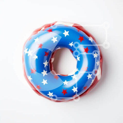 Intra Συλλεκτικό Ξύλινο Παζλ Plywood 4mm - Κόκκινο, λευκό και μπλε ντόνατ με αστέρια και ρίγες Σε Ξύλινο Κουτί - Διαστάσεις Puzzle: 10x10 cm – 25 κομμάτια - Image 1