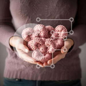 Intra Συλλεκτικό Ξύλινο Παζλ Plywood  4mm - Γυναίκα που κρατά ροζ κροσέ λουλούδια Σε Ξύλινο Κουτί - Διαστάσεις Puzzle: 10x10 cm – 25 κομμάτια