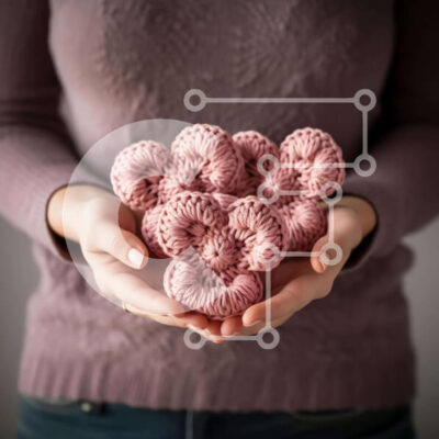 Intra Συλλεκτικό Ξύλινο Παζλ Plywood  4mm - Γυναίκα που κρατά ροζ κροσέ λουλούδια Σε Ξύλινο Κουτί - Διαστάσεις Puzzle: 10x10 cm – 25 κομμάτια - Image 1