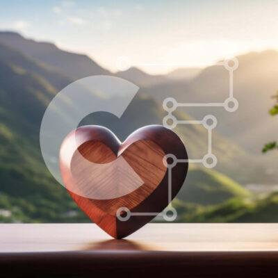 Intra Συλλεκτικό Ξύλινο Παζλ Plywood 4mm - Ξύλινο αντικείμενο σε σχήμα καρδιάς στο τραπέζι με θέα στο βουνό Σε Ξύλινο Κουτί - Διαστάσεις Puzzle: 10x10 cm – 25 κομμάτια - Image 1