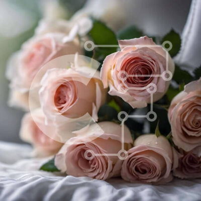 Intra Συλλεκτικό Ξύλινο Παζλ Plywood 4mm - Μπουκέτο με ροζ τριαντάφυλλα σε λευκά σεντόνια Σε Ξύλινο Κουτί - Διαστάσεις Puzzle: 10x10 cm – 25 κομμάτια - Image 1