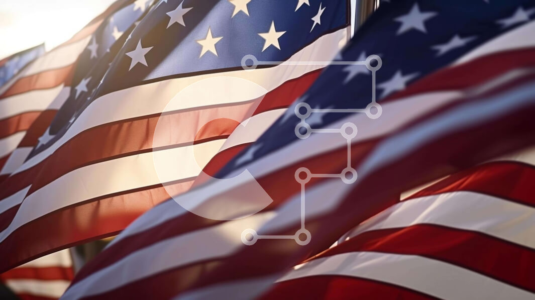 Intra Συλλεκτικό Ξύλινο Παζλ Plywood  4mm - Ομάδα αμερικανικών σημαιών που κυματίζουν στον άνεμο Σε Ξύλινο Κουτί - Διαστάσεις Puzzle: 10x10 cm – 25 κομμάτια