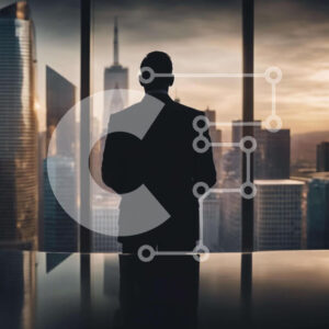 Intra Συλλεκτικό Ξύλινο Παζλ Plywood  4mm - Επιχειρηματίας σιλουέτα στο παράθυρο γραφείου Σε Ξύλινο Κουτί - Διαστάσεις Puzzle: 10x10 cm – 25 κομμάτια