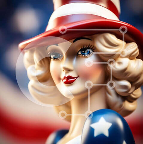 Intra Συλλεκτικό Ξύλινο Παζλ Plywood  4mm - Πατριωτική κούκλα με καπέλο αμερικανικής σημαίας Σε Ξύλινο Κουτί - Διαστάσεις Puzzle: 10x10 cm – 25 κομμάτια - Image 1