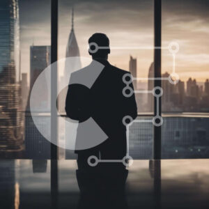 Intra Συλλεκτικό Ξύλινο Παζλ Plywood  4mm - Επιχειρηματίας που κοιτάζει έξω στον ορίζοντα της πόλης Σε Ξύλινο Κουτί - Διαστάσεις Puzzle: 10x10 cm – 25 κομμάτια