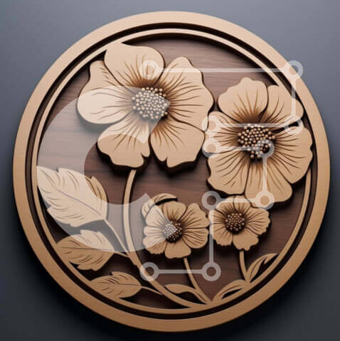 Intra Συλλεκτικό Ξύλινο Παζλ Plywood 4mm - Κυκλική Ξύλινη Πλακέτα με Floral σχέδιο Σε Ξύλινο Κουτί - Διαστάσεις: 10x10 cm – 25 κομμάτια - Image 1