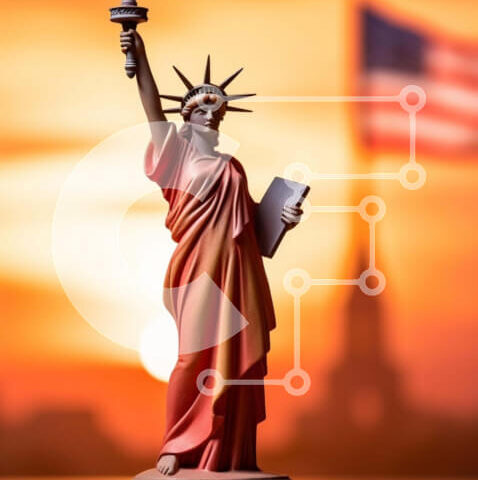 Intra Συλλεκτικό Ξύλινο Παζλ Plywood  4mm - Άγαλμα της ελευθερίας με την αμερικανική σημαία στο ηλιοβασίλεμα Σε Ξύλινο Κουτί - Διαστάσεις Puzzle: 10x10 cm – 25 κομμάτια - Image 1