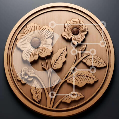 Intra Συλλεκτικό Ξύλινο Παζλ Plywood 4mm - Κυκλική ξύλινη πλάκα με λουλούδια και φύλλα Σε Ξύλινο Κουτί - Διαστάσεις Puzzle: 10x10 cm – 25 κομμάτια - Image 1