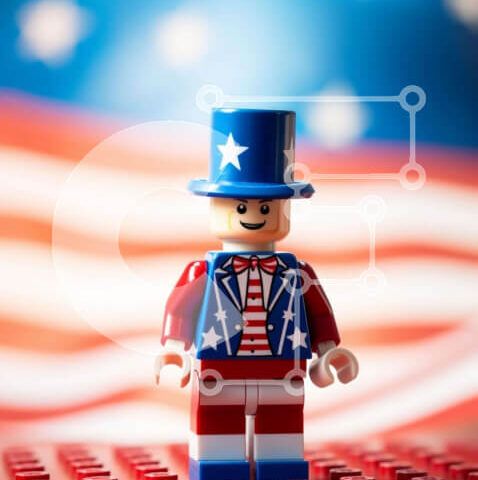 Intra Συλλεκτικό Ξύλινο Παζλ Plywood  4mm - Πατριωτική φιγούρα Lego με καπέλο αμερικανικής σημαίας Σε Ξύλινο Κουτί - Διαστάσεις: 10x10 cm – 25 κομμάτια - Image 1