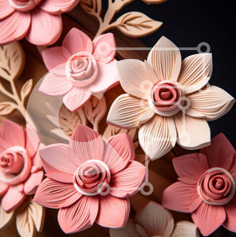 Intra Συλλεκτικό Ξύλινο Παζλ Plywood  4mm - Χειροποίητα ροζ και λευκά λουλούδια Σε Ξύλινο Κουτί - Διαστάσεις: 10x10 cm – 25 κομμάτια - Image 1