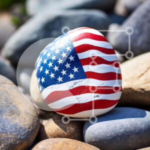 Intra Συλλεκτικό Ξύλινο Παζλ Plywood  4mm - Βράχος με διακόσμηση αμερικανικής σημαίας Σε Ξύλινο Κουτί - Διαστάσεις Puzzle: 10x10 cm – 25 κομμάτια