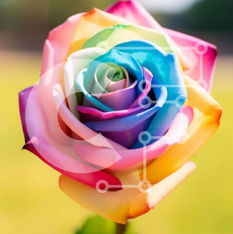 Intra Συλλεκτικό Ξύλινο Παζλ Plywood  4mm - Ζωντανό τριαντάφυλλο σε χρώμα ουράνιου τόξου σε πράσινο γρασίδι Σε Ξύλινο Κουτί - Διαστάσεις: 10x10 cm – 25 κομμάτια - Image 1