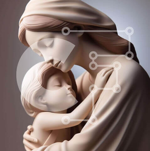 Intra Συλλεκτικό Ξύλινο Παζλ Plywood  4mm - Γλυπτική Μητέρας και Παιδιού σε Υλικό Πολυρείνης Σε Ξύλινο Κουτί - Διαστάσεις Puzzle: 10x10 cm – 25 κομμάτια - Image 1