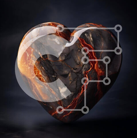 Intra Συλλεκτικό Ξύλινο Παζλ Plywood  4mm - Μαρμάρινο γλυπτό σε σχήμα καρδιάς με κόκκινες και πορτοκαλί φλόγες Σε Ξύλινο Κουτί - Διαστάσεις Puzzle: 10x10 cm – 25 κομμάτια - Image 1