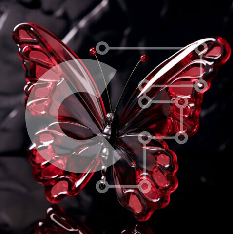 Intra Συλλεκτικό Ξύλινο Παζλ Plywood  4mm - Κόκκινο γυάλινο γλυπτό πεταλούδας Σε Ξύλινο Κουτί - Διαστάσεις Puzzle: 10x10 cm – 25 κομμάτια - Image 1